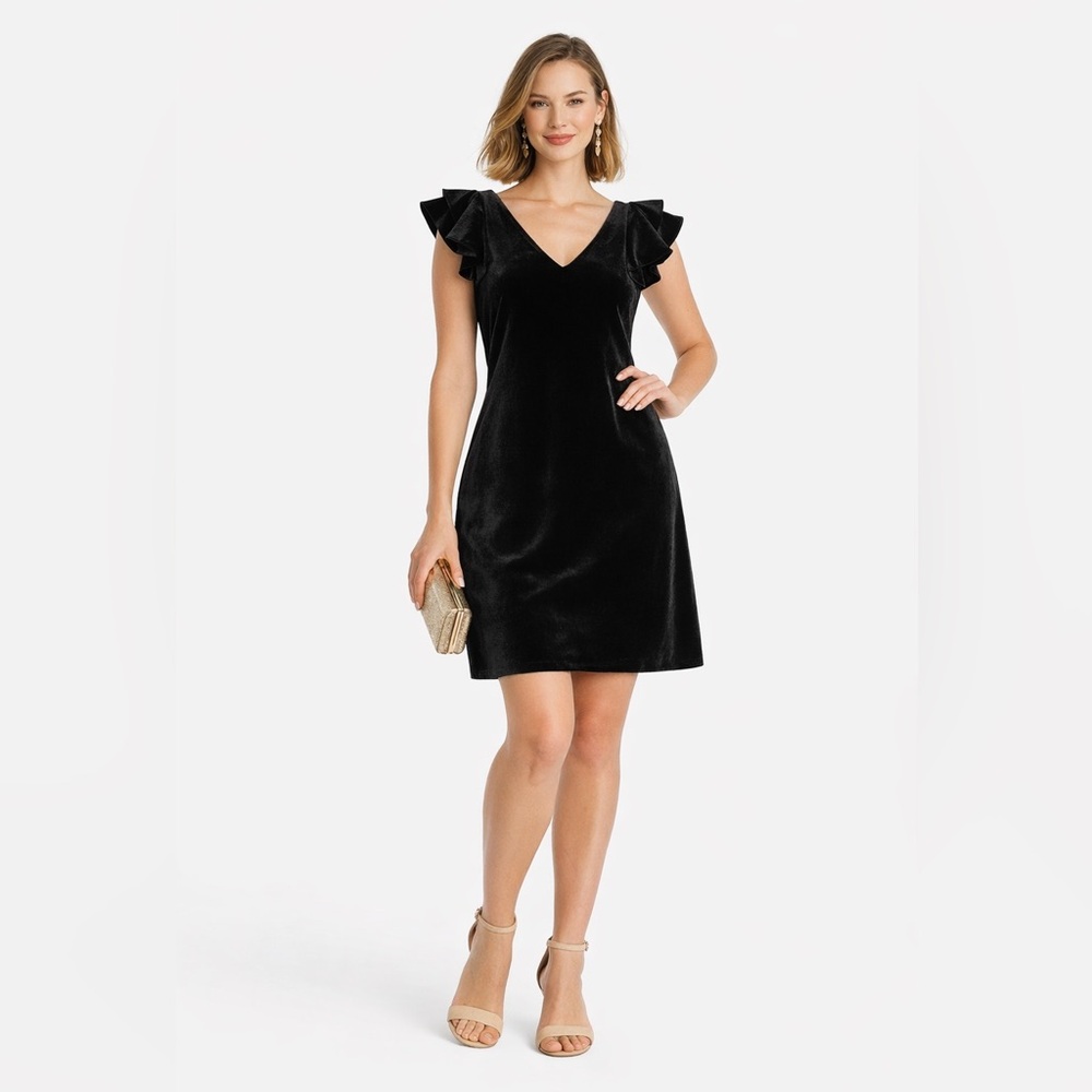 Draper James Black Velvet Ruffle Sleeve Cocktail Dress Size 14 NWT